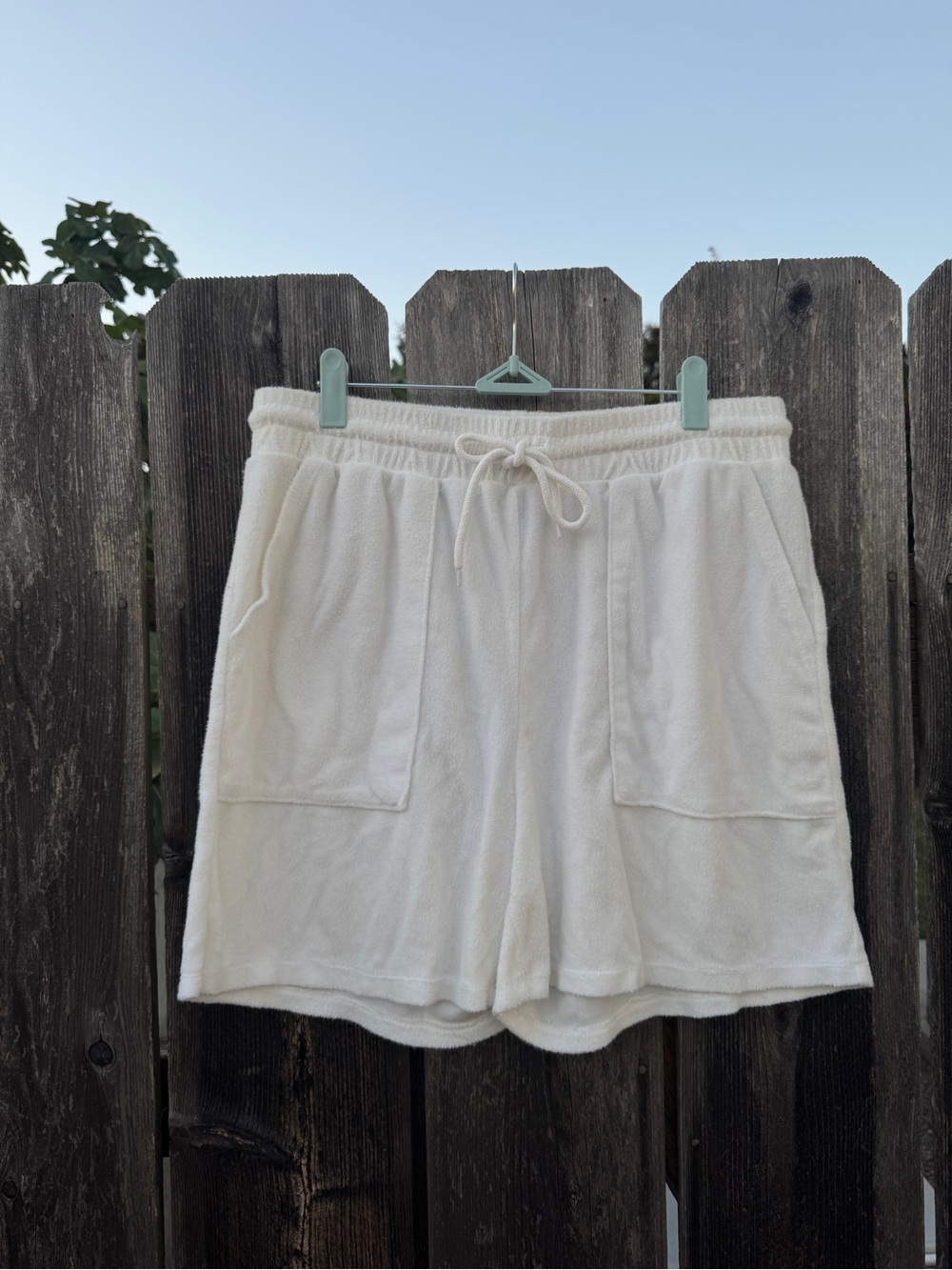 Forever 21 White Terry Cloth Drawstring Bermuda Long Shorts